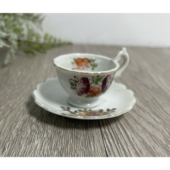 Vintage Miniature Tea Cup & Saucer For Doll Play Set Tea Time Tea Party - Picture 1 of 7